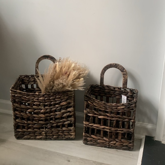 Mikasa set of 2 rattan woven straw hanging basket home decor storage organize - Picture 9 of 16